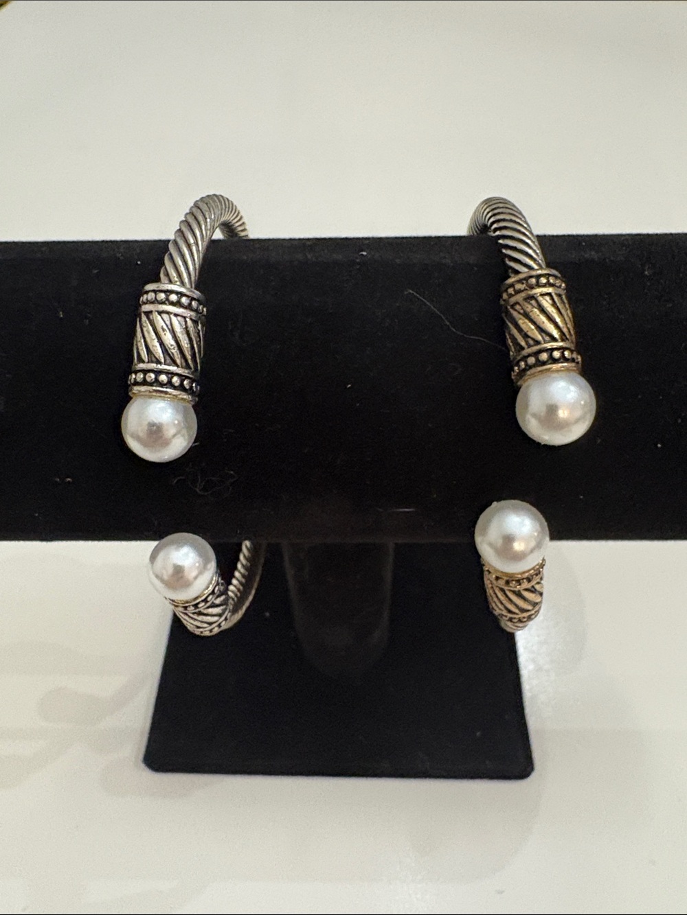 Pearl-Accented Silver-Tone Open Cuff Bracelet - Women Jewelry